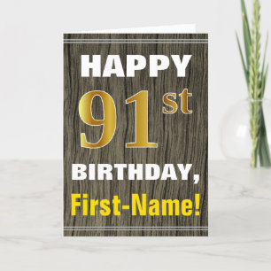 Carte Bold, Faux Wood, Faux Gold 91ème anniversaire + No
