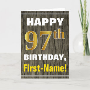 Carte Bold, Faux Wood, Faux Gold 97e anniversaire + Nom