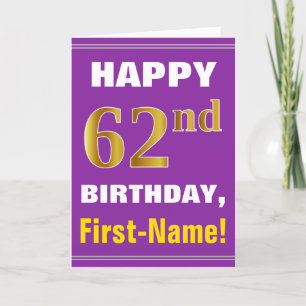 Carte Bold, Purple, Faux Gold 62e anniversaire avec cart