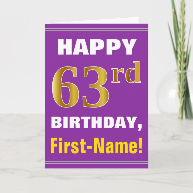 Carte Bold, Purple, Faux Gold 63e anniversaire avec cart (Devant)