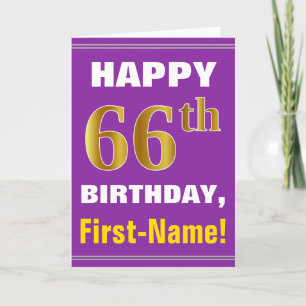 Carte Bold, Purple, Faux Gold 66e anniversaire avec cart