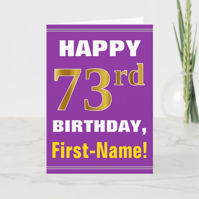 Carte Bold, Purple, Faux Gold 73e anniversaire avec cart (Devant)