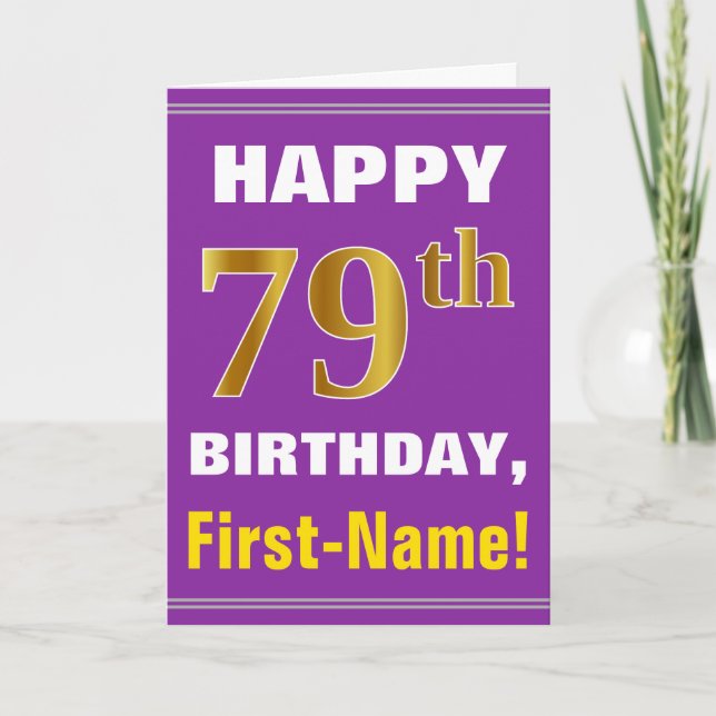 Carte Bold, Purple, Faux Gold 79e anniversaire avec cart (Devant)