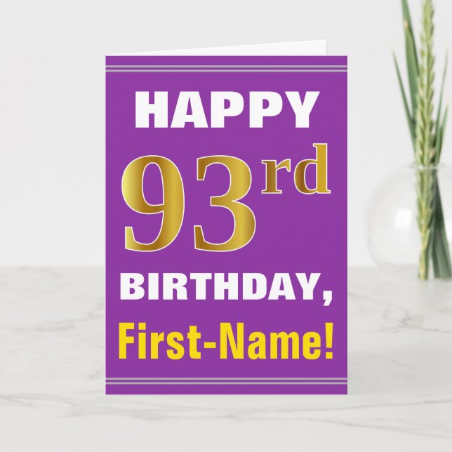 Carte Bold, Purple, Faux Gold 93e anniversaire avec cart (Devant)