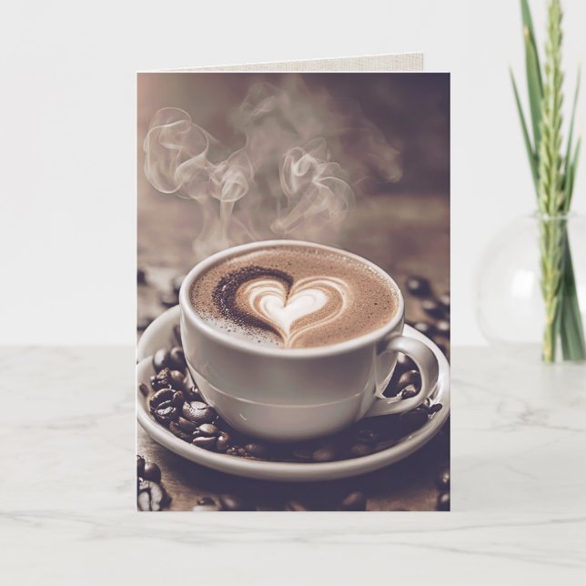 Carte Bon Café Anniversaire Avec Coeur (Devant)