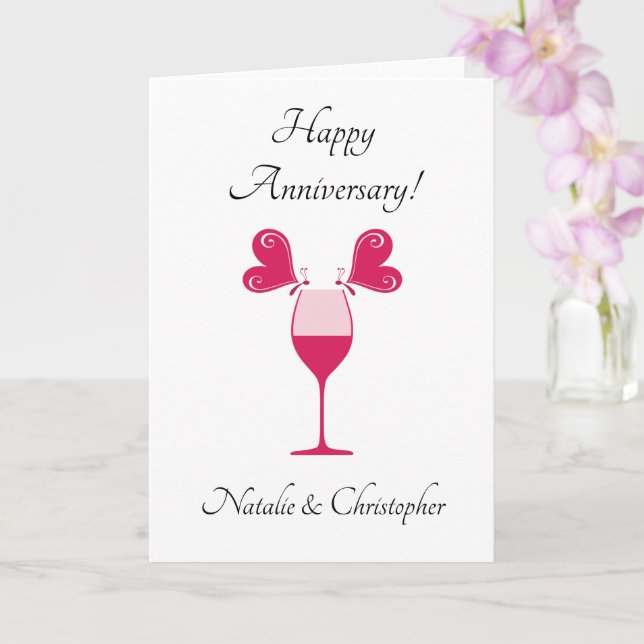 Carte Bon Mariage Anniversaire Papillons Vin Verre (Orchidée)