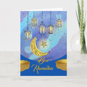 Carte Bon Ramadan Lanternes françaises la nuit
