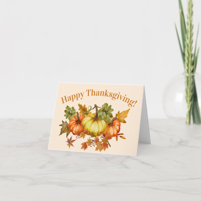 Carte Bon thanksgiving aquarelle Citrouilles et Feuilles (Devant)