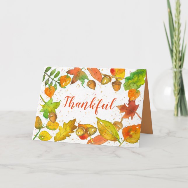 Carte Bon thanksgiving Automne Feuilles Acorn Merci (Devant)