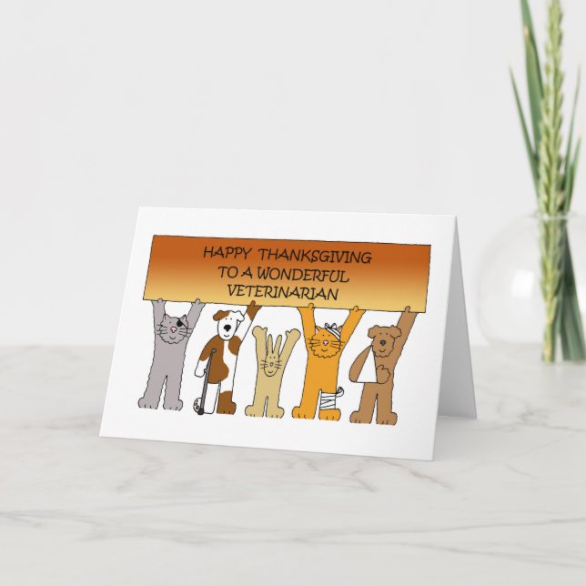 Carte Bon thanksgiving aux animaux de compagnie caricatu (Devant)