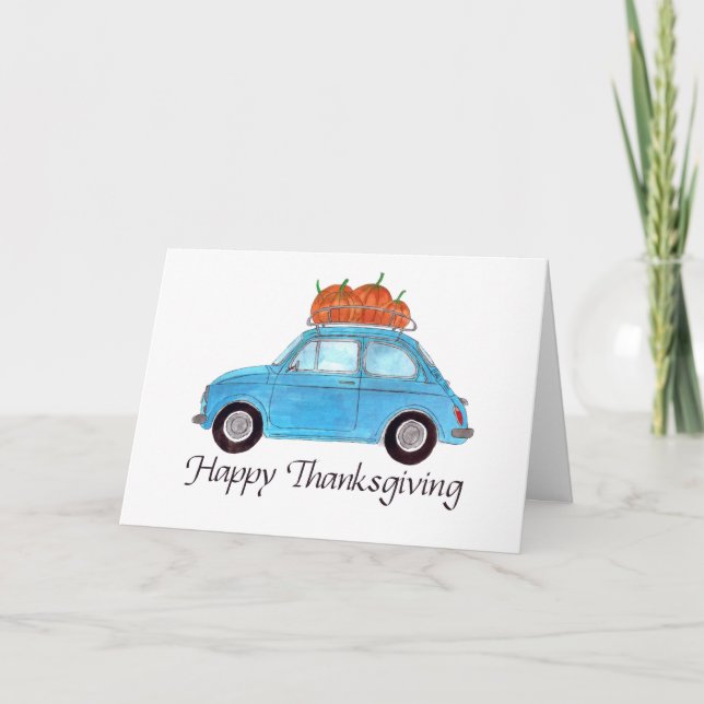 Carte Bon thanksgiving Blue Retro Fiat 500 (Devant)