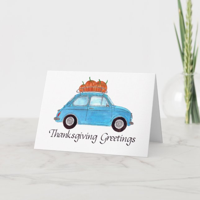 Carte Bon thanksgiving Blue Retro Fiat 500 (Devant)