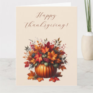 Carte Bon thanksgiving-Citrouille avec feuilles d'automn