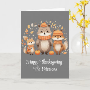 Carte Bon thanksgiving Citrouille de la famille Fox