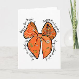 Carte Bon thanksgiving Coquette Turquie Bow Citrouille W