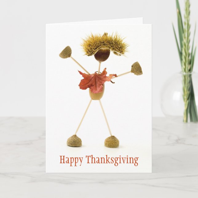 Carte bon thanksgiving Cute Acorn Stick Man (Devant)