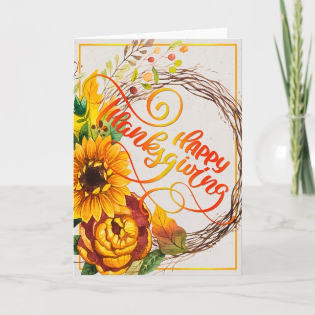 Carte Bon thanksgiving de couronne de tournesol (Devant)