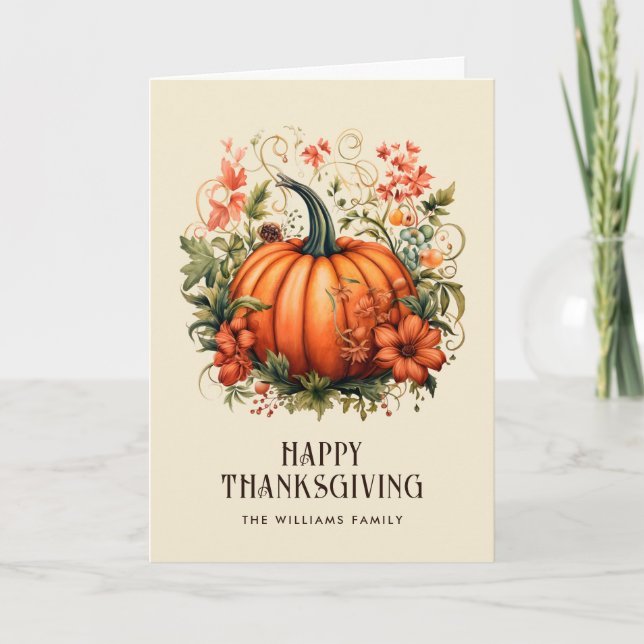 Carte Bon thanksgiving de photos Floral Citrouille Orang (Devant)