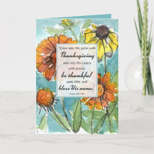 Carte Bon thanksgiving Écriture Psaume automne fleurs