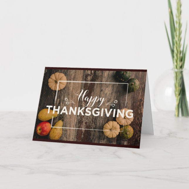 Carte Bon thanksgiving Gourds sur bois rustique (Devant)