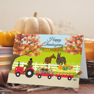 Carte Bon thanksgiving Labradors et Tracteur