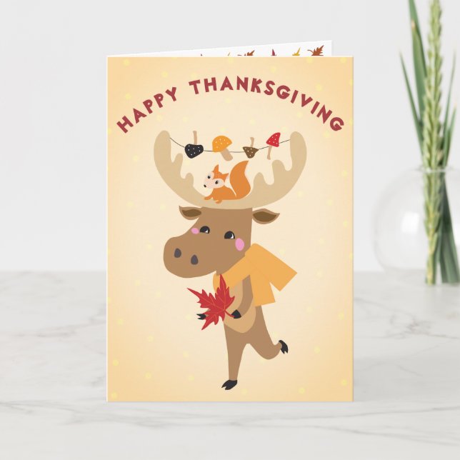 Carte Bon thanksgiving Moose Fall Leaves (Devant)
