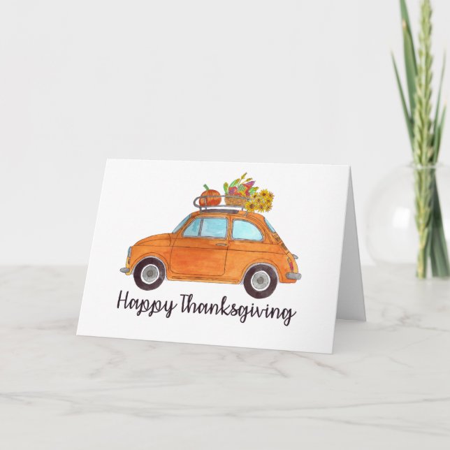 Carte Bon thanksgiving Orange Retro Fiat 500 (Devant)