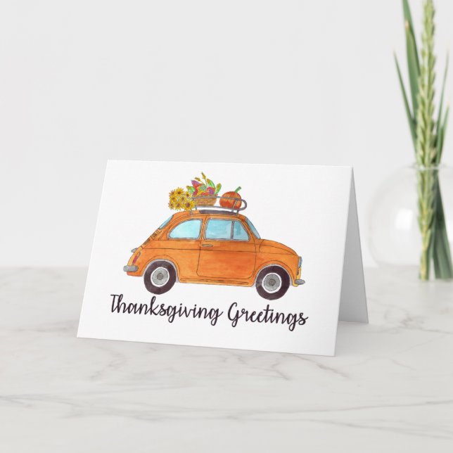 Carte Bon thanksgiving Orange Retro Fiat 500 (Devant)