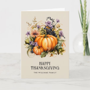 Carte Bon thanksgiving photo floral Citrouille élégant
