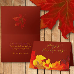 Carte Bon thanksgiving Red Feuilles plié Salutation