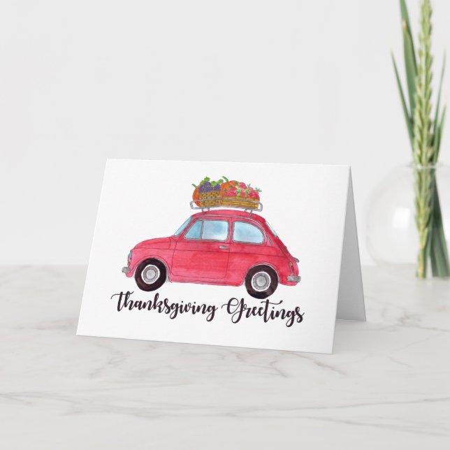 Carte Bon thanksgiving Red Retro Fiat 500 (Devant)