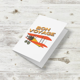 Carte Bon Voyage Biplane Avion Vintage