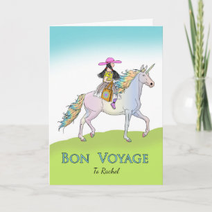 Carte Bon voyage pour fille, aventure Unicorn