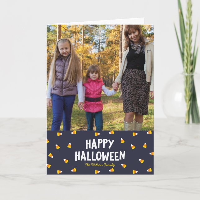 Carte Bonbon bleu foncé Corn Happy Halloween Photo (Devant)
