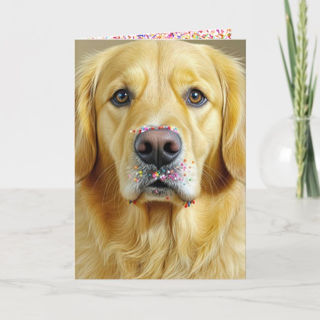 Carte Bonbons d'anniversaire saupoudré sur un Golden Ret (Devant)