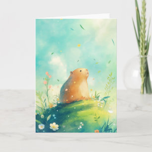 Carte Bonheur au sommet de la colline avec Capybara et f