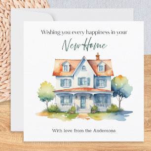 Carte Bonheur de nouvelle maison aquarelle personnalisée