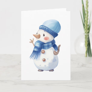 Carte Bonhomme de neige à l'aquarelle avec écharpe et ch