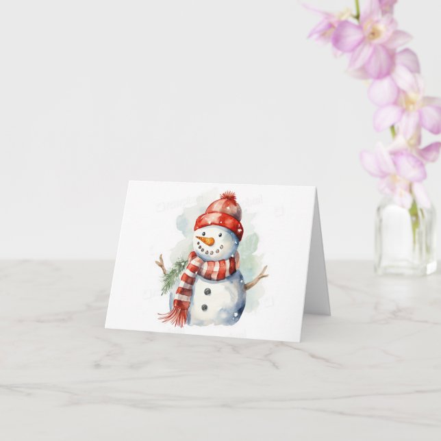 Carte Bonhomme de neige aquarelle (Orchidée)