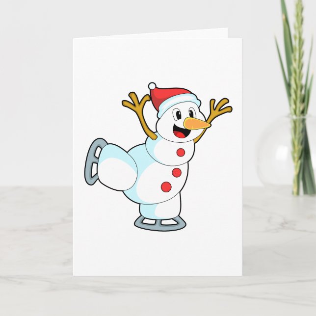 Carte Bonhomme de neige au patinage sur glace avec des p (Devant)