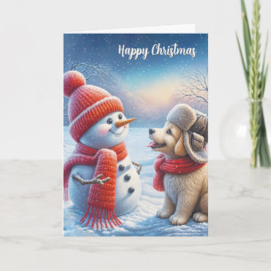 Carte Bonhomme de neige de Noël avec chien