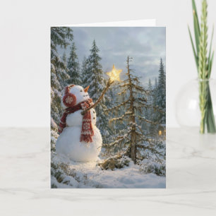 Carte Bonhomme de neige de Noël décorant un pin