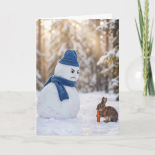 Carte Bonhomme de neige de Noël faisant la moue à un lap