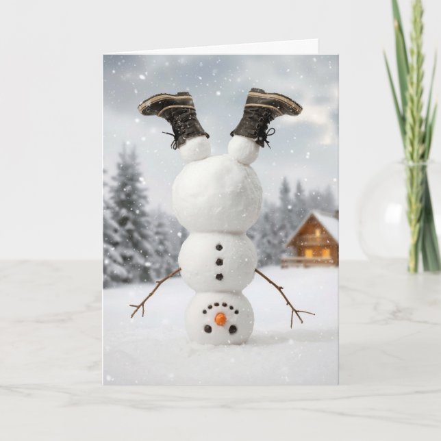 Carte Bonhomme de neige de Noël faisant un tête-à-queue  (Devant)