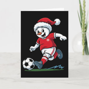 Carte Bonhomme de neige de Noël jouant au football joueu