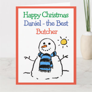 Carte Bonhomme de neige Design Joyeux Noël à un boucher