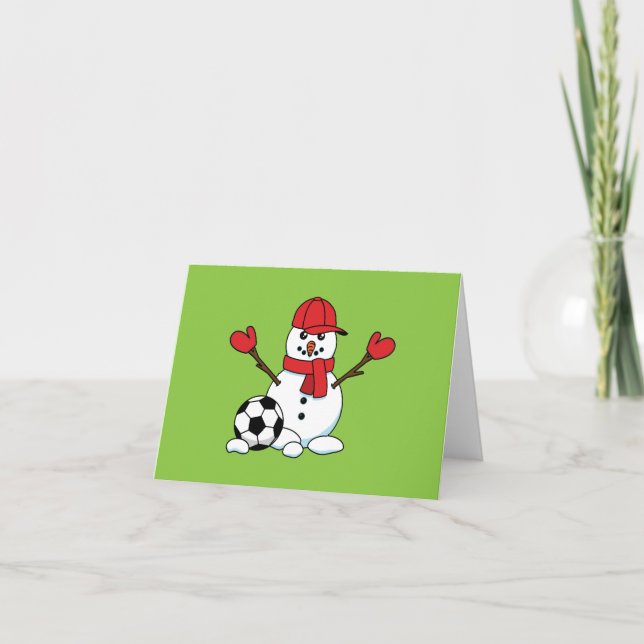 Carte Bonhomme de neige drôle avec ballon de football (Devant)