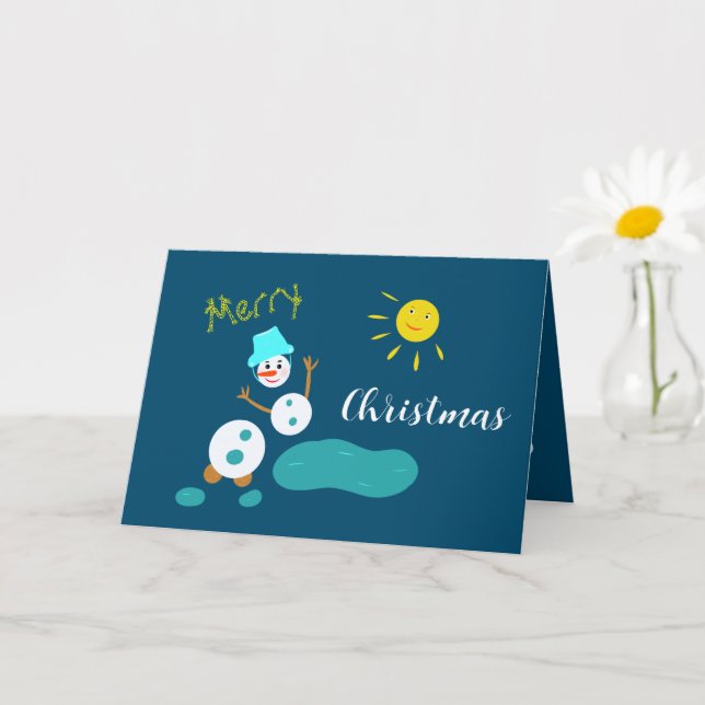 Carte Bonhomme de neige drôle avec soleil (Petite plante)