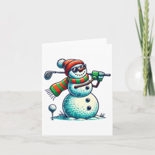 Carte Bonhomme de neige drôle jouant au golf Ball Noël G