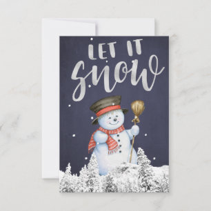 Carte Bonhomme de neige drôle Typographie argentée Let